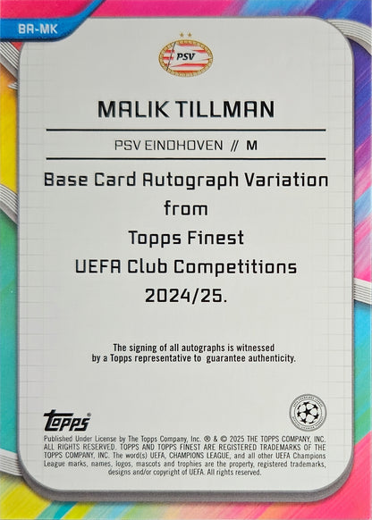Malik Tillman /299 - Autógrafo original - Topps Finest UEFA Club Competitions 24/25