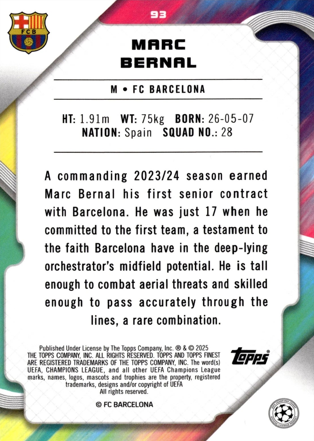 Marc Bernal (RC) - Topps Finest UEFA Club Competitions 24/25