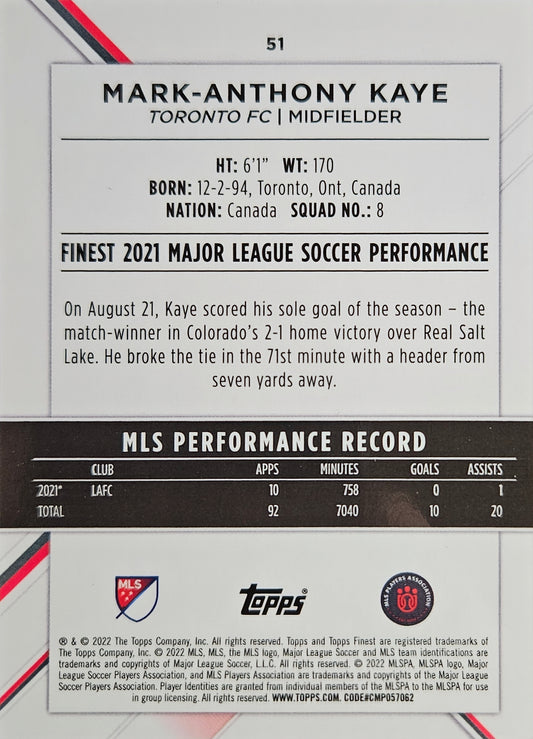 Mark-Anthony Kaye - Topps Finest MLS 2022