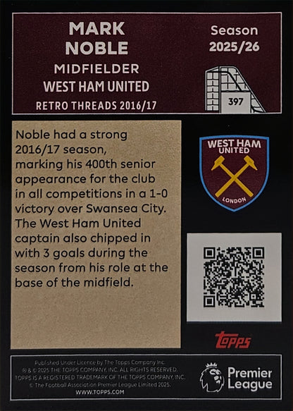 Mark Noble - Retro Threads - Topps Premier League 2026