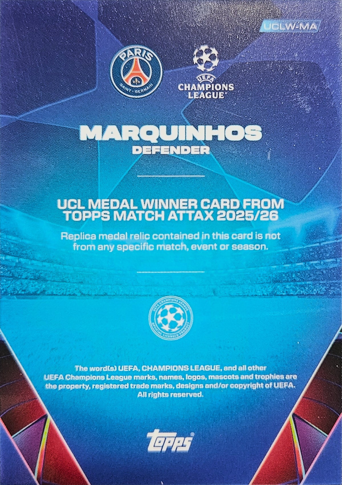 Marquinhos - Medal Winner - Match Attax UEFA Club Competition 25/26