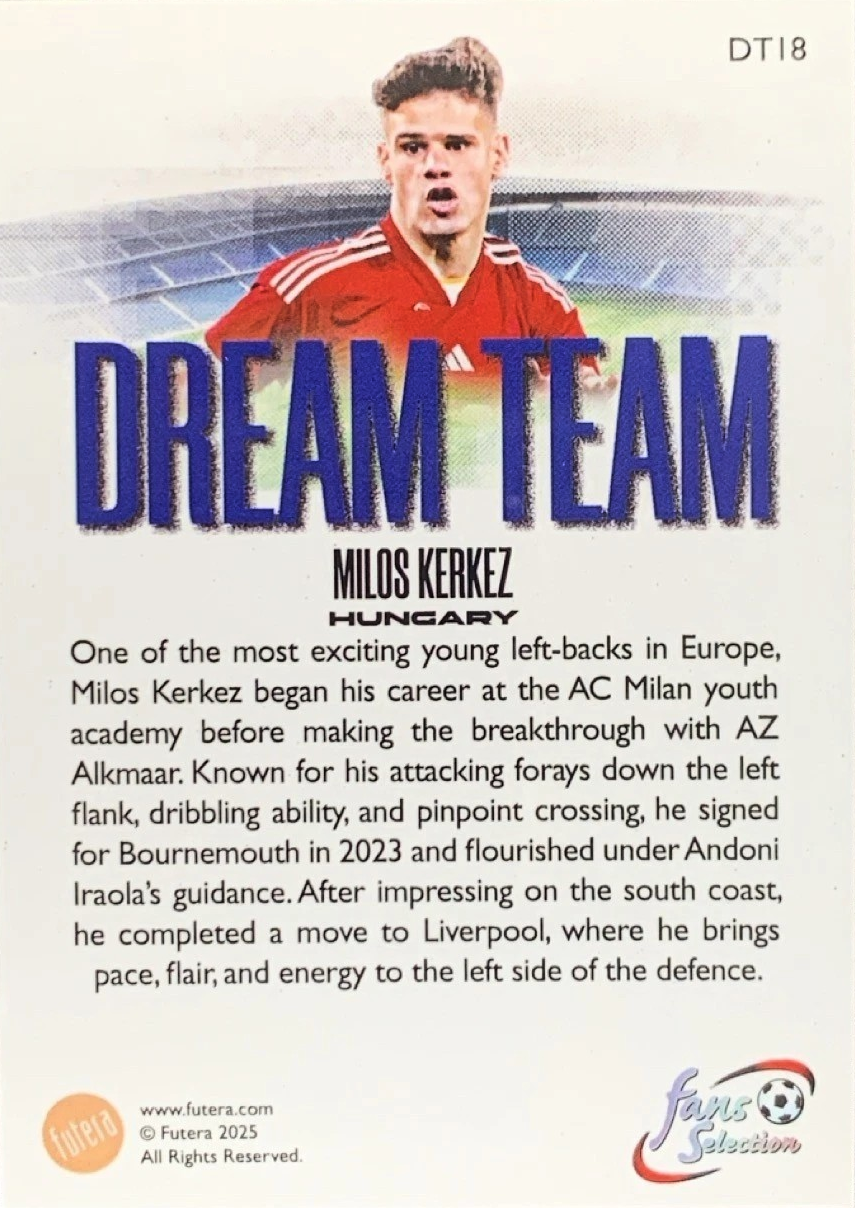 Milos Kerkez - Dream Team - Fans Selection Futera 2025