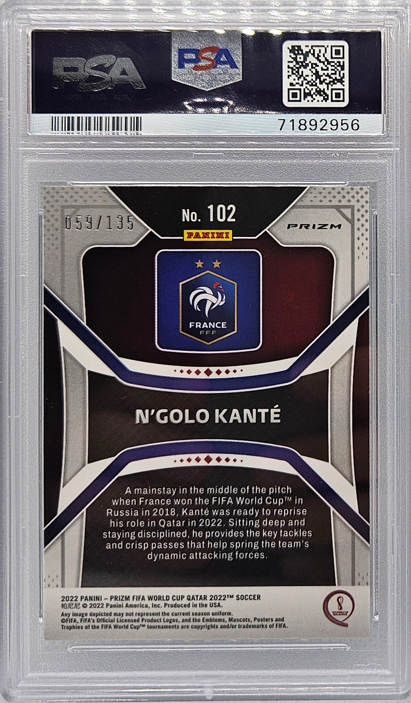 N'Golo Kanté /135 - PSA 8 - Prizm FIFA World Cup Qatar 2022