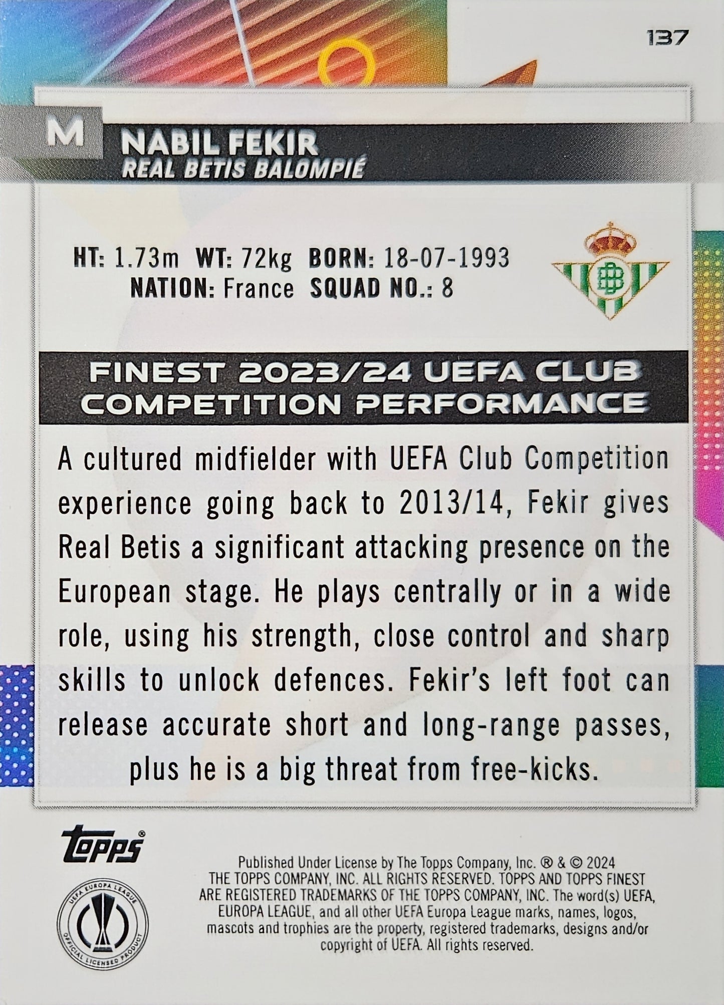 Nabil Fekir - Topps Finest 23/24