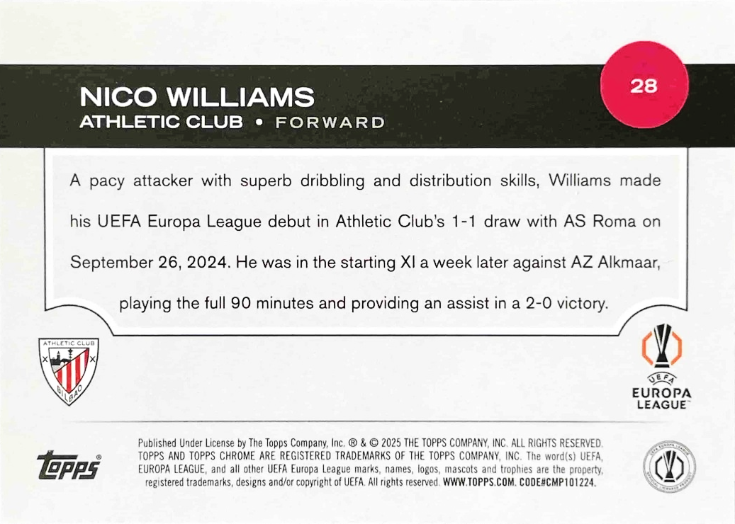 Nico Williams - Topps Chrome UEFA Club Competitions 24/25