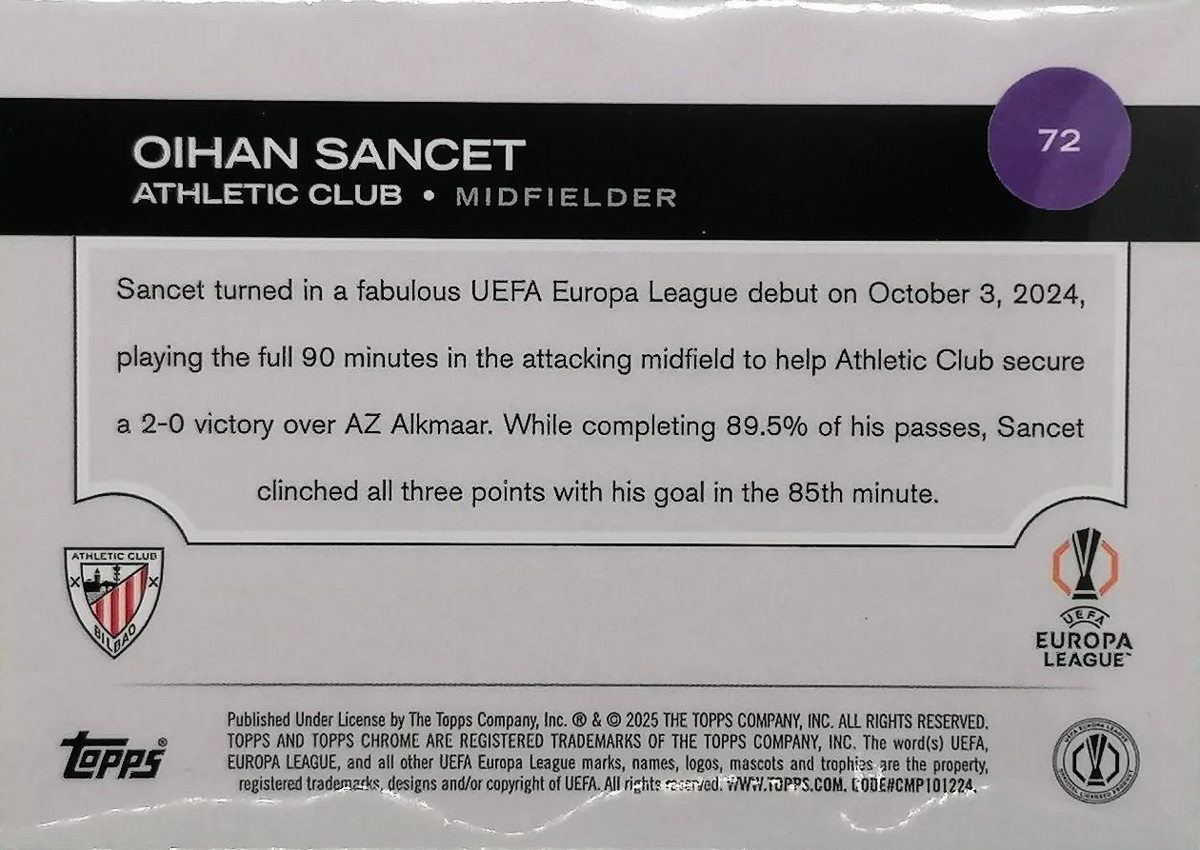 Oihan Sancet - Topps Chrome UEFA Club Competitions 24/25
