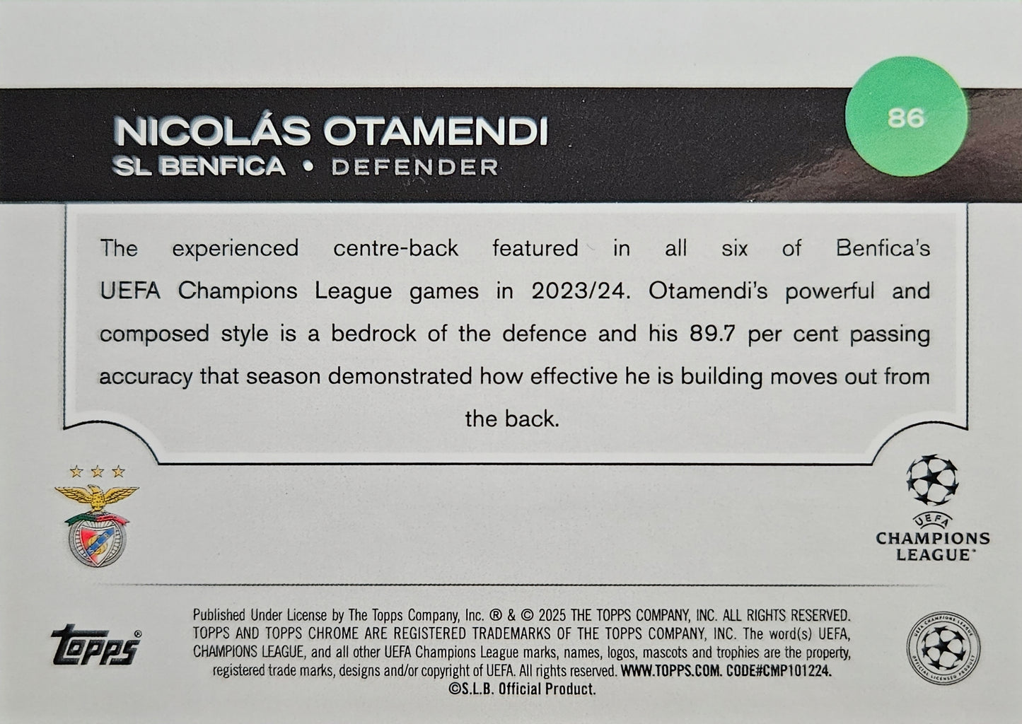 Otamendi - Topps Chrome UEFA Club Competitions 24/25