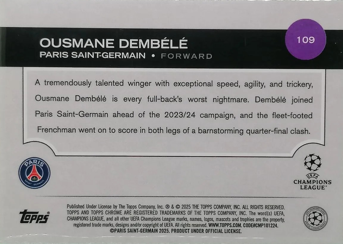 Ousmane Dembélé - Topps Chrome UEFA Club Competitions 24/25