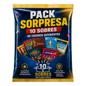 Pack Sorpresa - 10 Sobres de cromos y cartas de fútbol diferentes