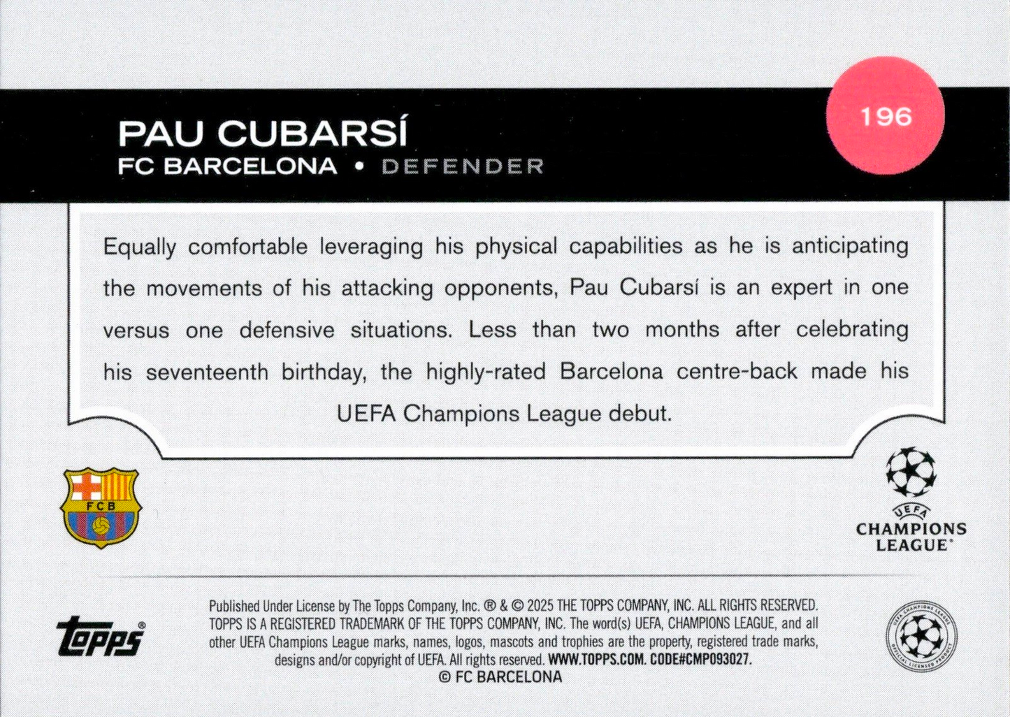 Pau Cubarsí - Future Stars - UEFA Club Competitions 25/26