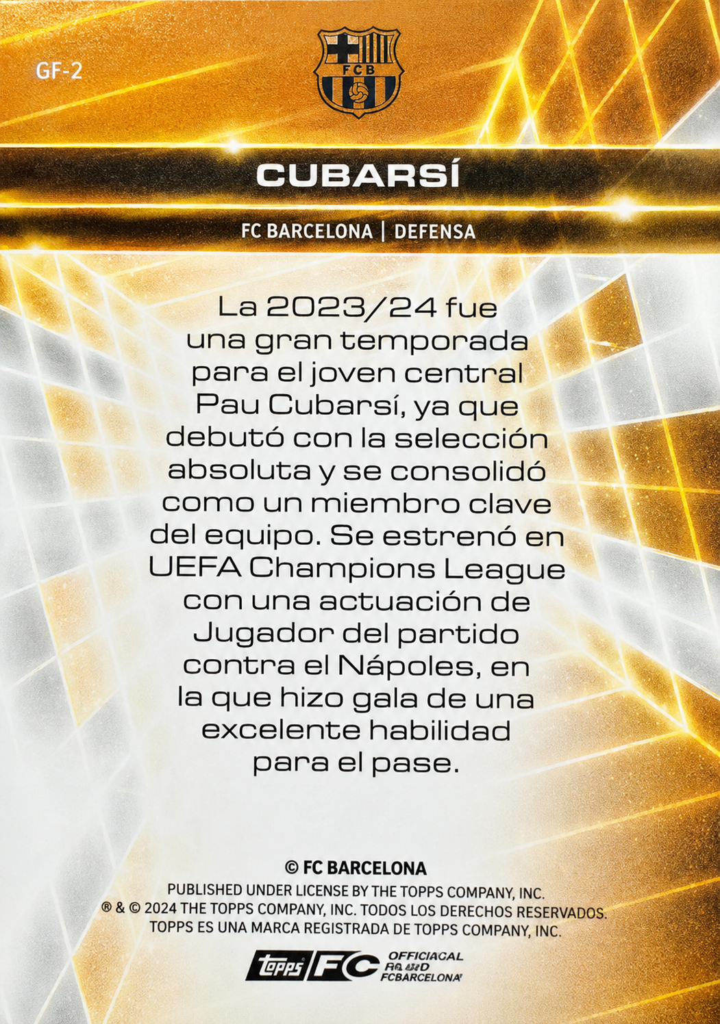 Pau Cubarsí - Golden Future - Fan Set Barcelona 23/24