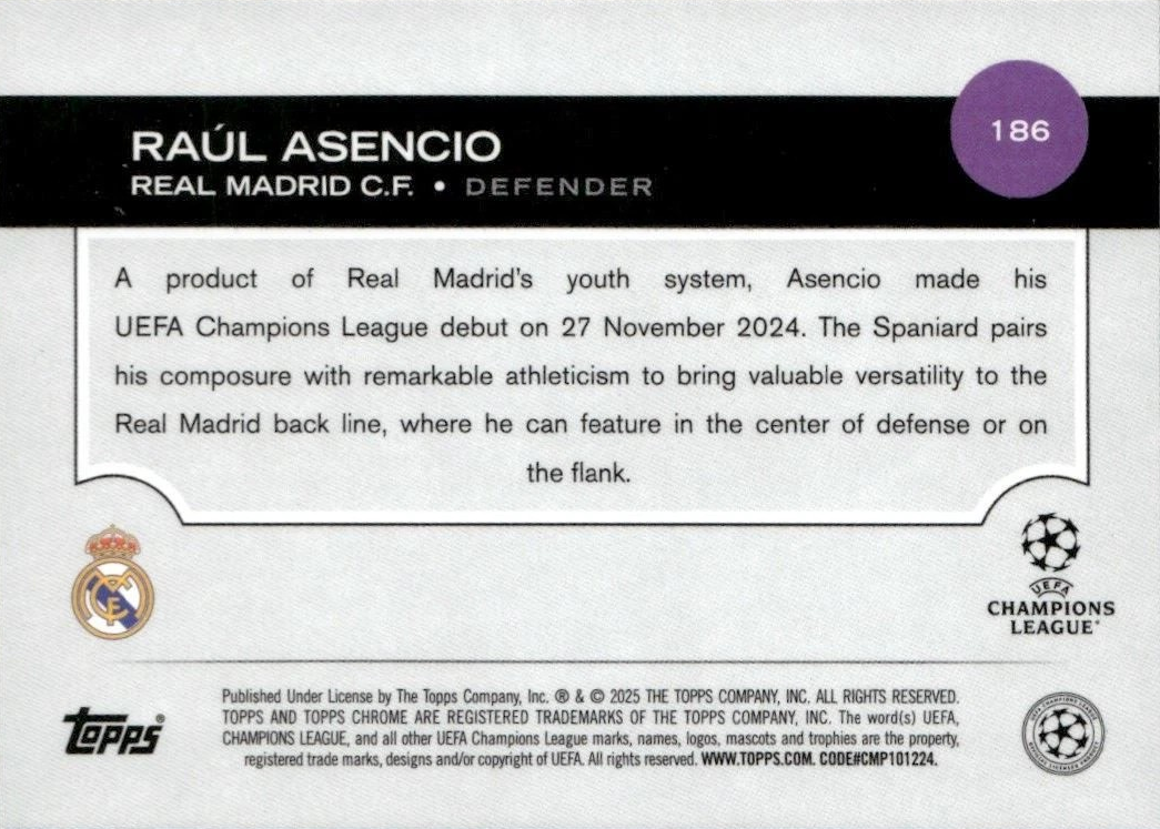 Raúl Asencio (RC) - Topps Chrome UEFA Club Competitions 24/25