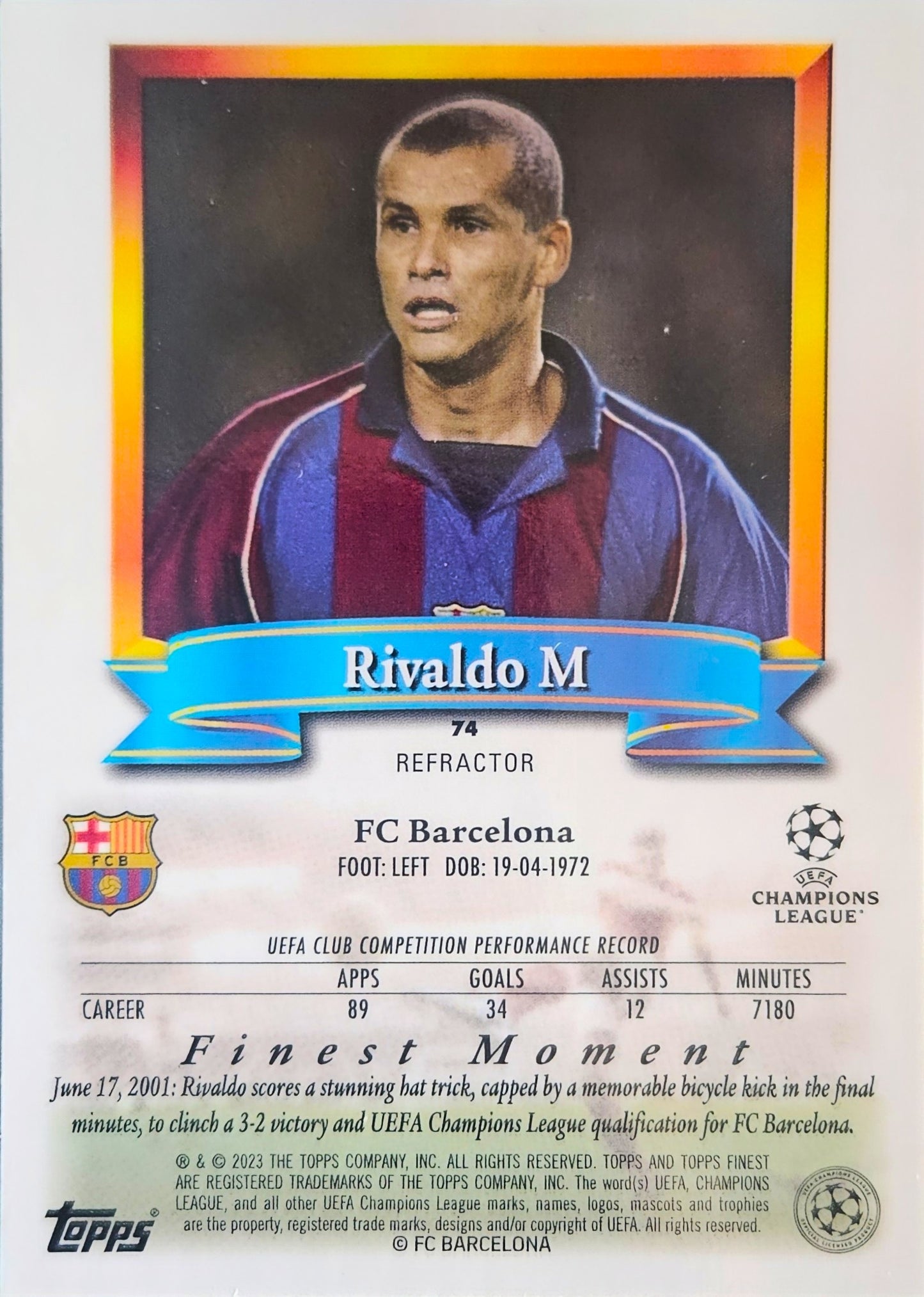 Rivaldo - Topps Finest Flashbacks UEFA Club Competitions 22/23