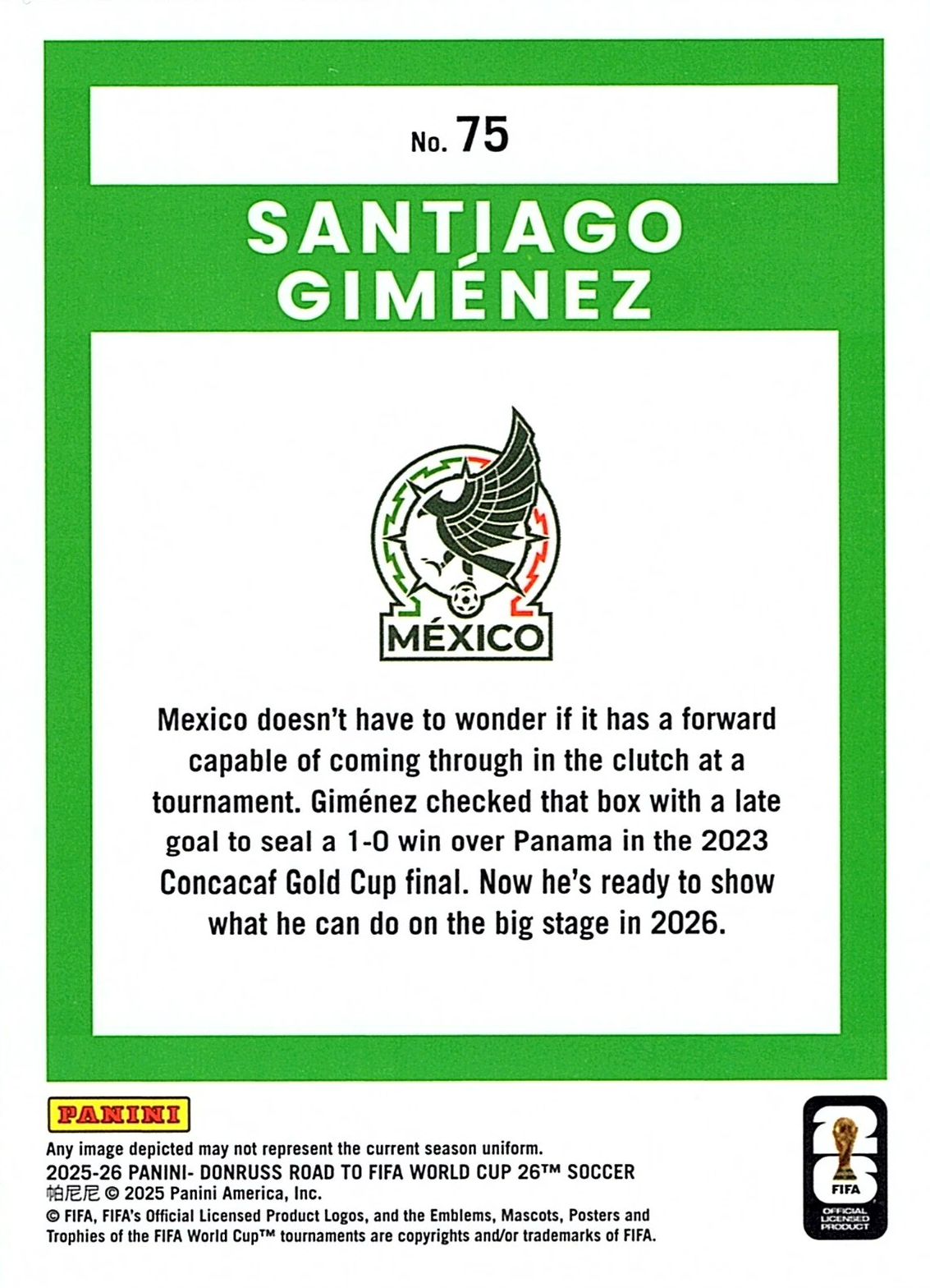 Santiago Giménez - Donruss Road to FIFA World Cup 26