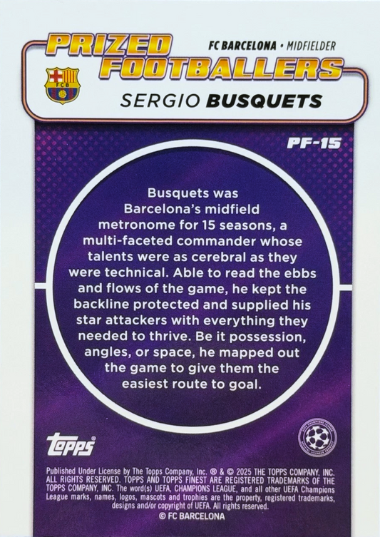 Sergio Busquets - Prized Footballers - Topps Finest UEFA Club Competitions 24/25