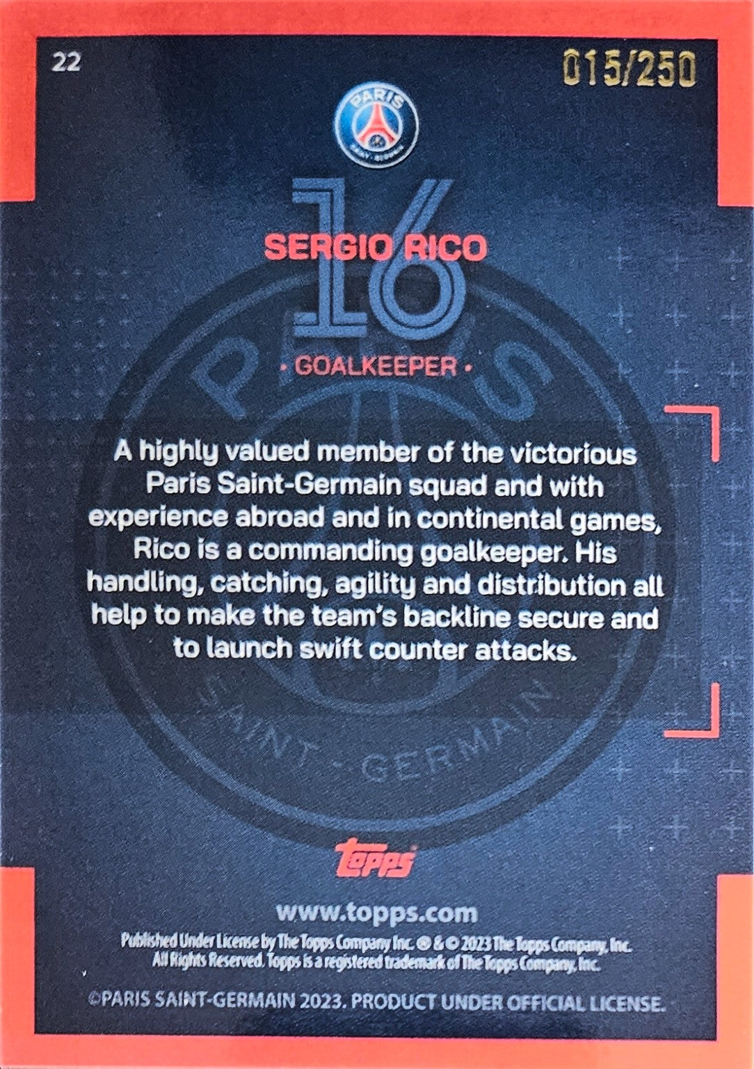 Sergio Rico /250 - Team Set Paris Saint-Germain 22/23