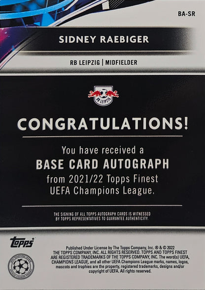 Sidney Raebiger (RC) - Autógrafo original - Topps Finest UEFA Club Competitions 21/22