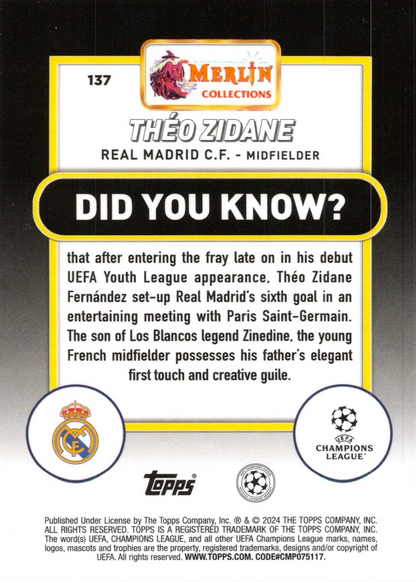 Théo Zidane (RC) - Refractor - Merlin UEFA Club Competitions 23/24