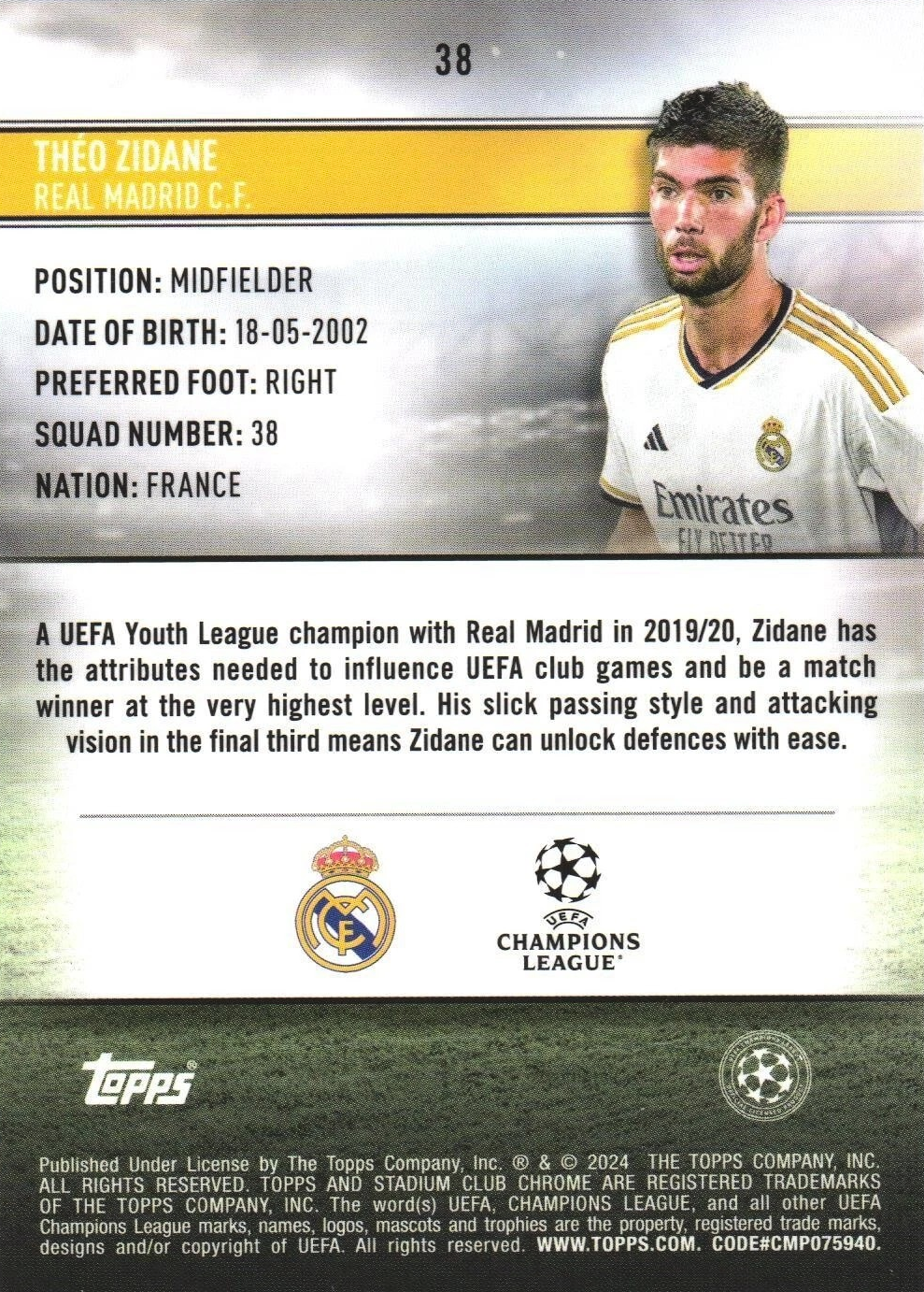 Théo Zidane (RC) - Stadium Club Chrome UEFA Champions League 23/24