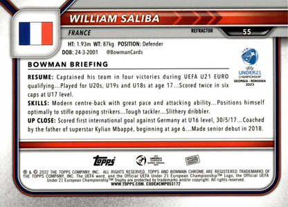 William Saliba - 1st Bowman Refractor - Bowman Chrome UEFA Under 21 Championship Georgia y Romania 2023
