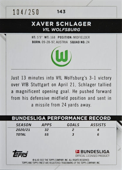 Xaver Schlager /250 - Topps Finest Bundesliga 21/22