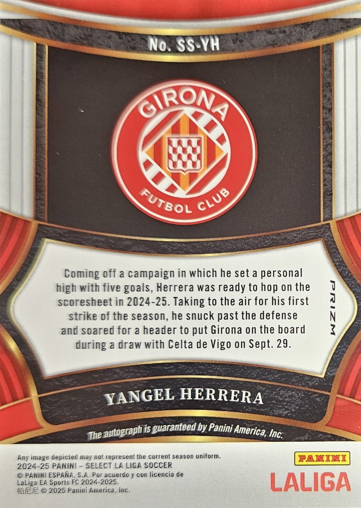 Yangel Herrera - Autógrafo original - Select LaLiga 24/25